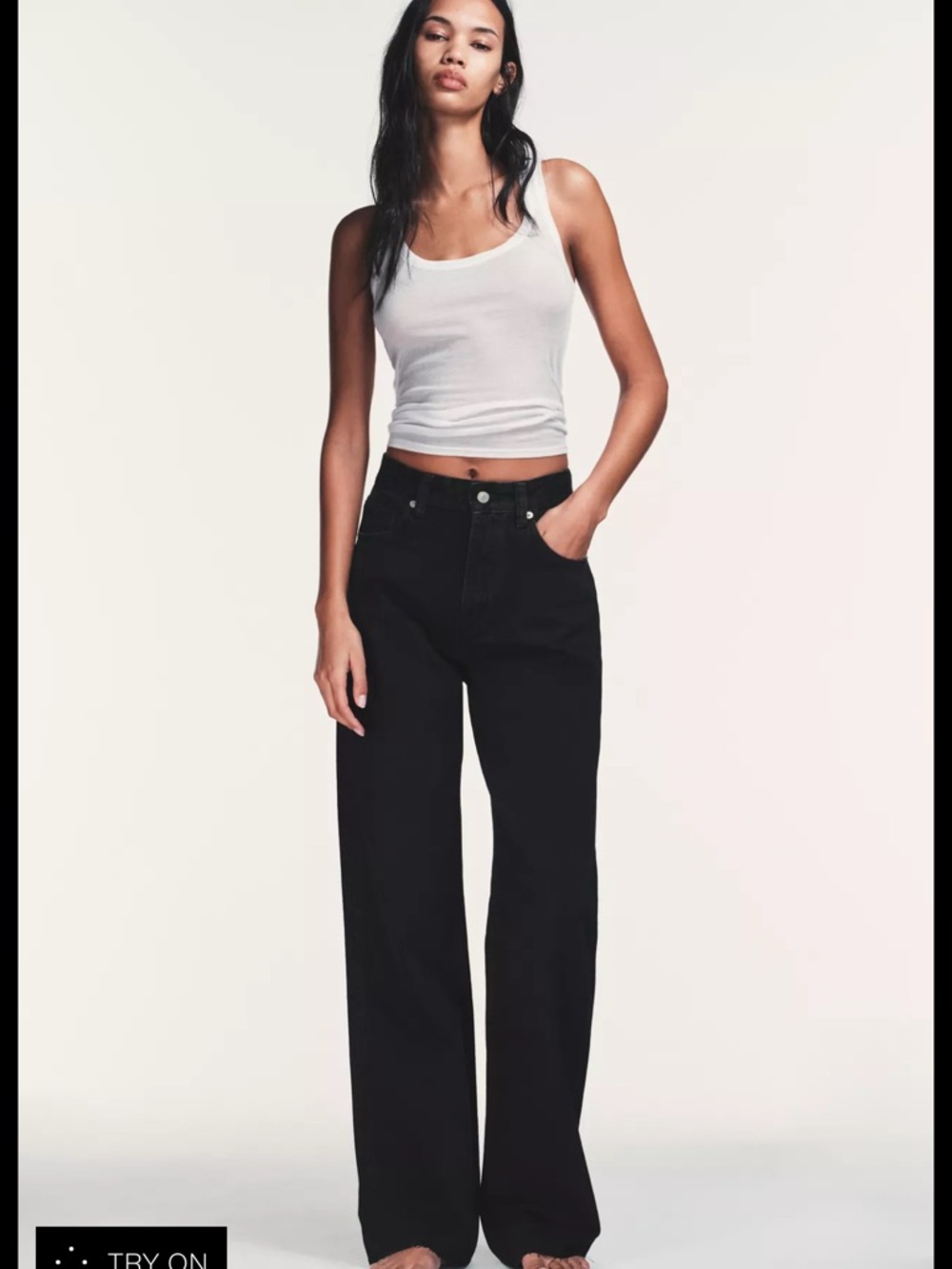 Zara Black High-Waisted Five-Pocket Wide-Leg Black Jeans